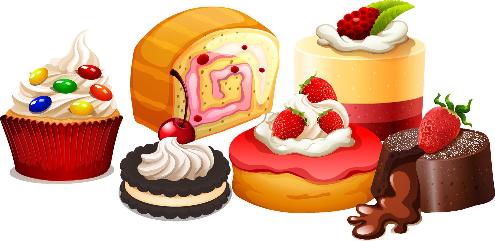 conjunto de dibujos animados deliciosos postres vector