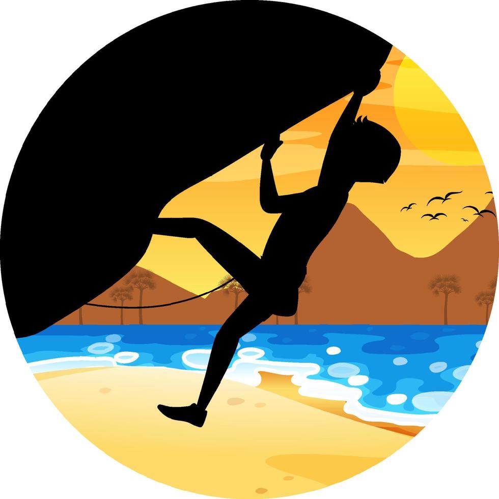 Silhouette rock climbing badge vector