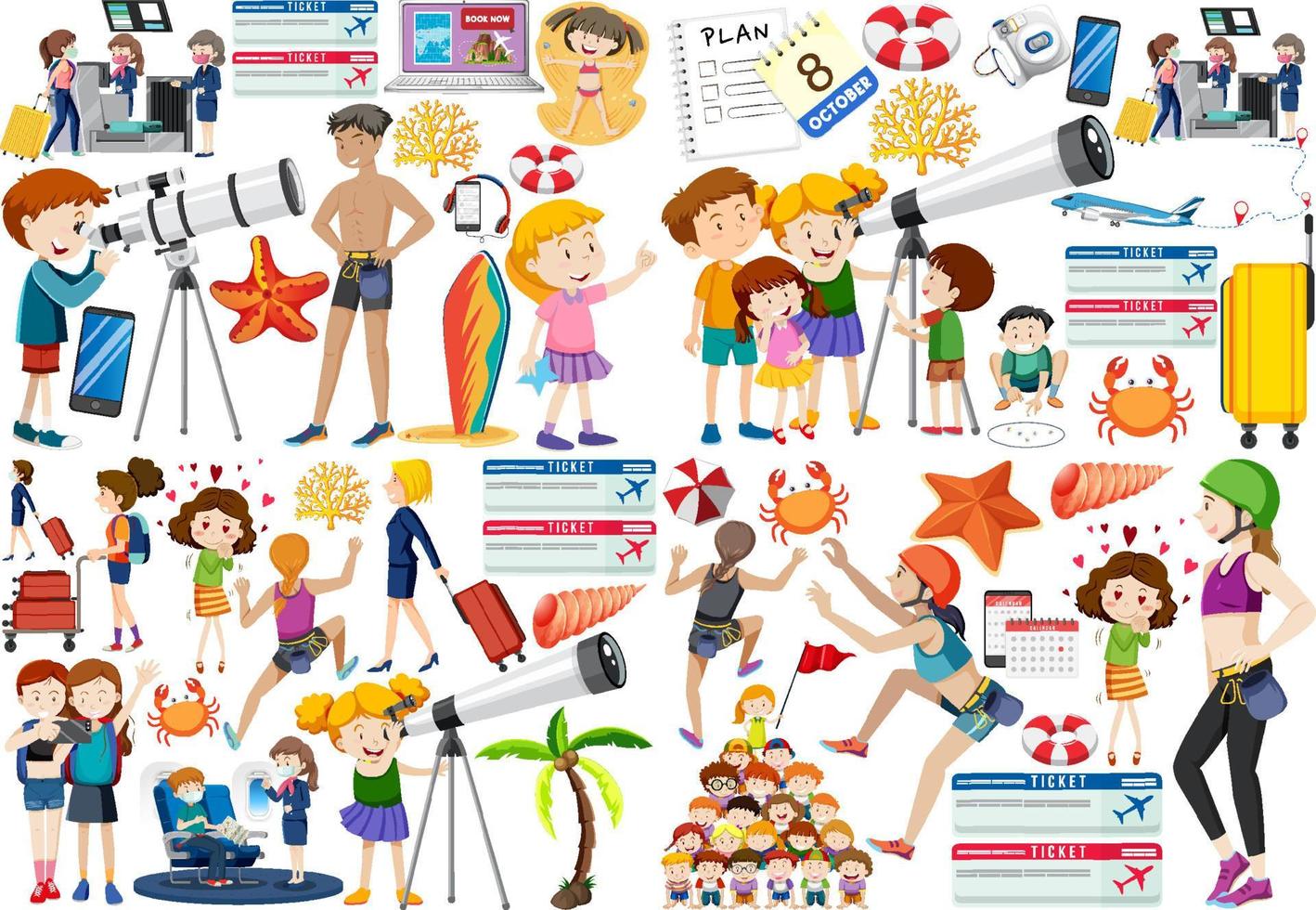 Set of cartoon character and object for travel vector