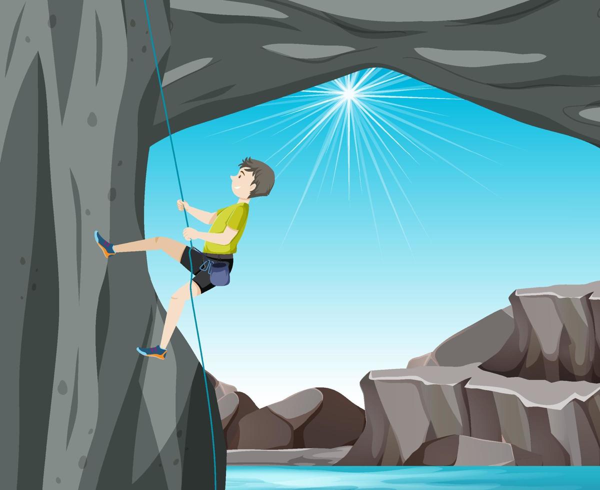 Rock climber on cliff outdoor scene vector