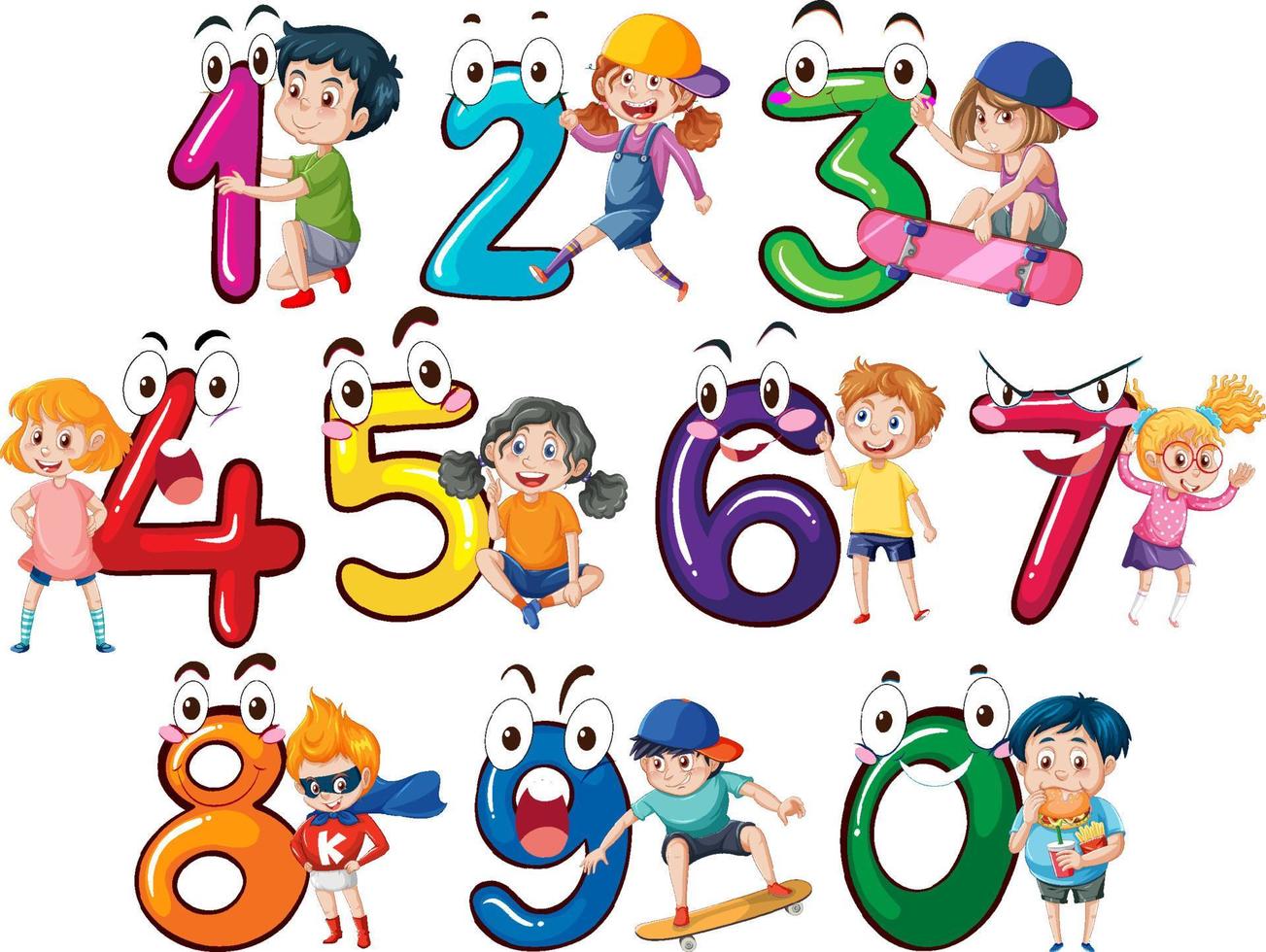 Counting number 0 to 9 for kids vector