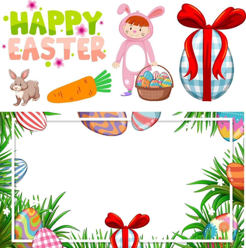 tema de pascua con conejito y huevos vector