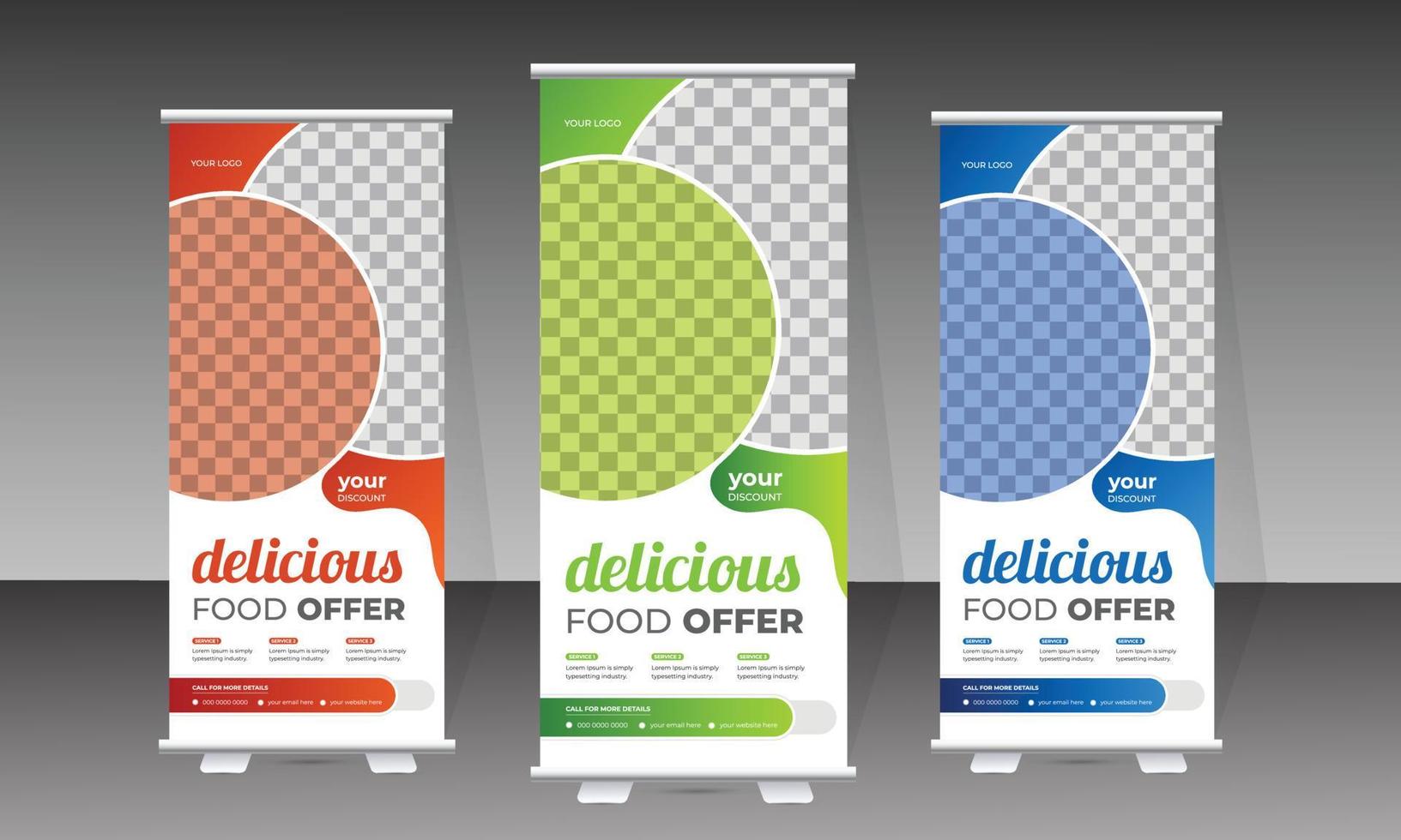 banner enrollable de comida y plantilla de diseño de menú de comida deliciosa vector