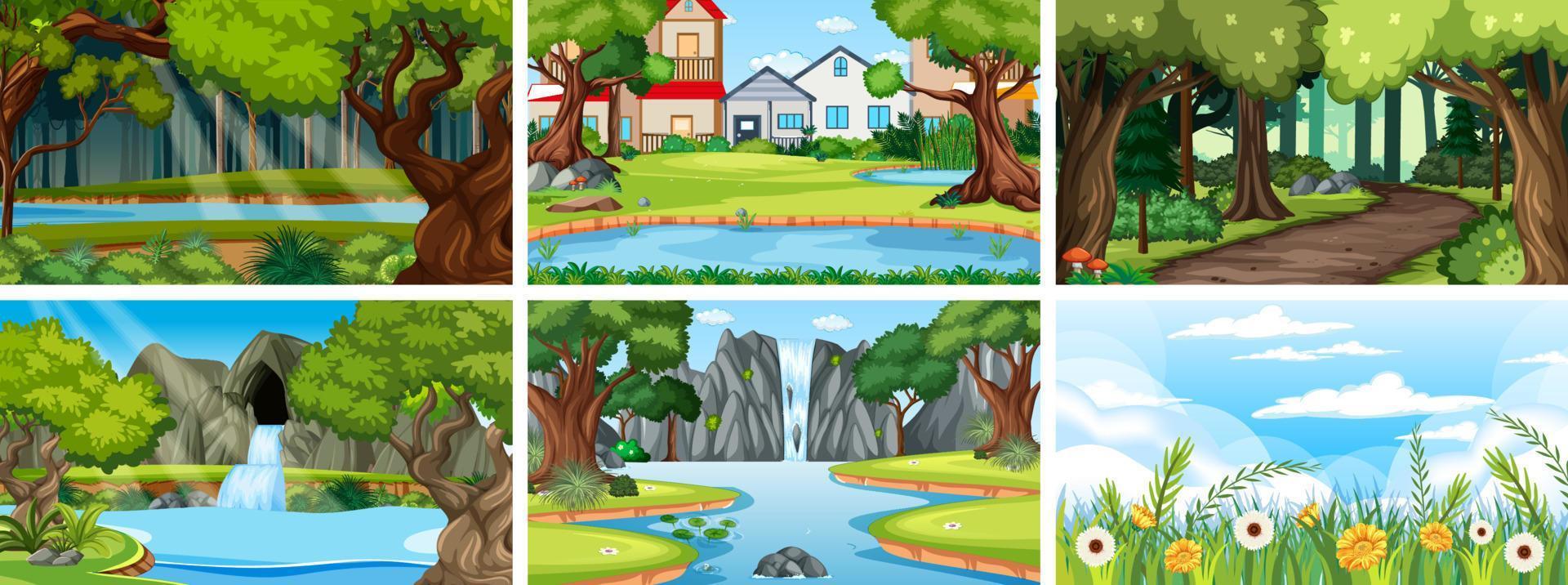 Nature scene with many trees and river vector