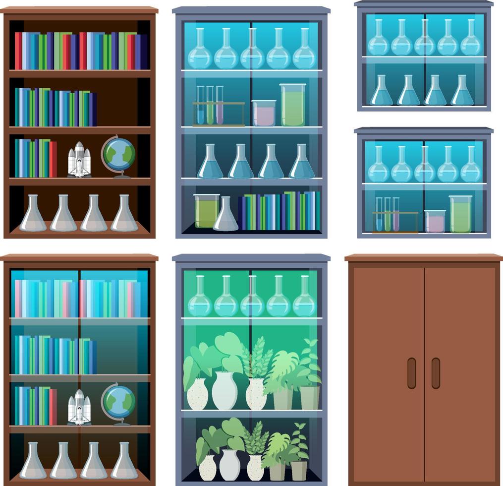 Set of different science shelves vector