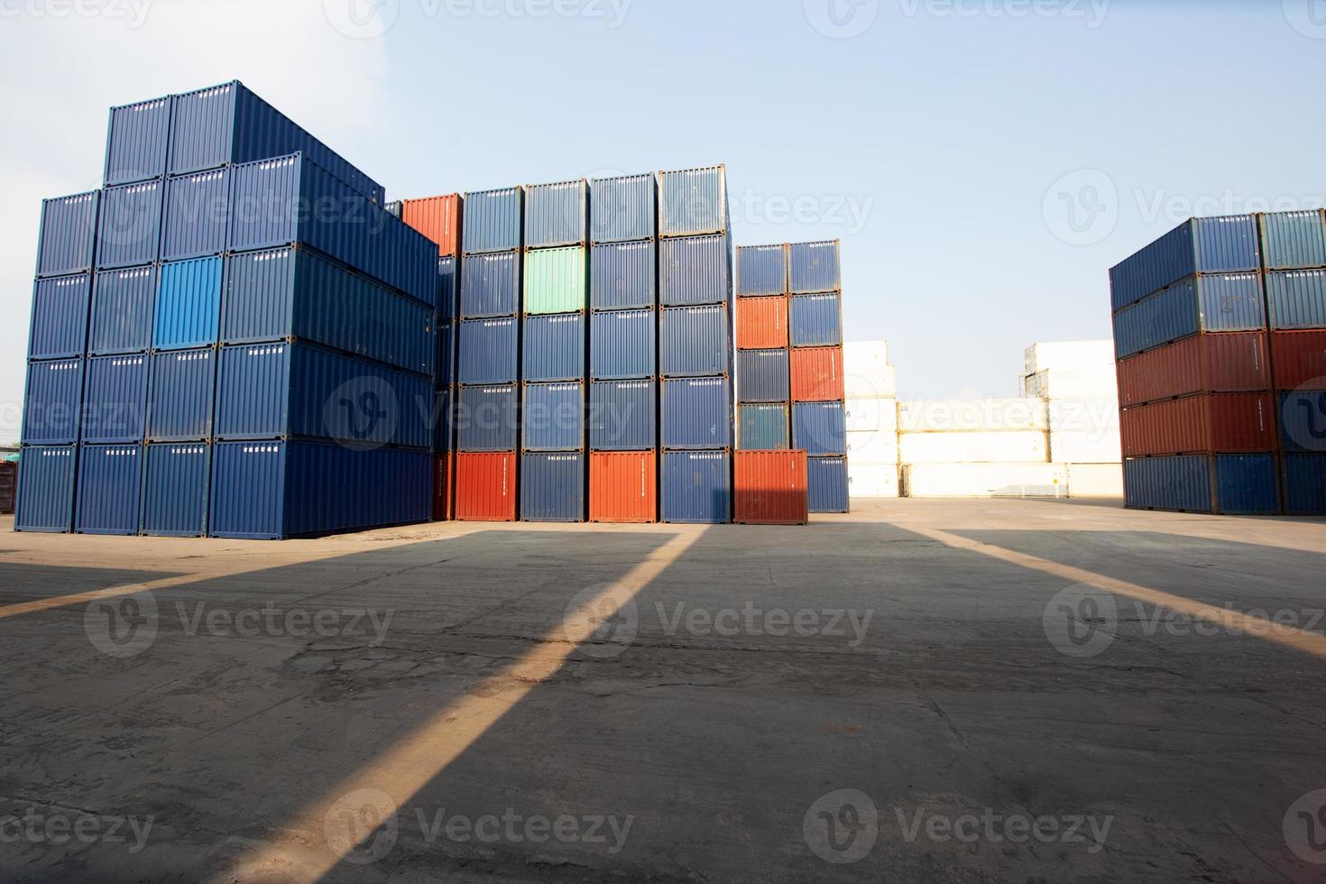 Containers box from Cargo freight ship for import export. photo