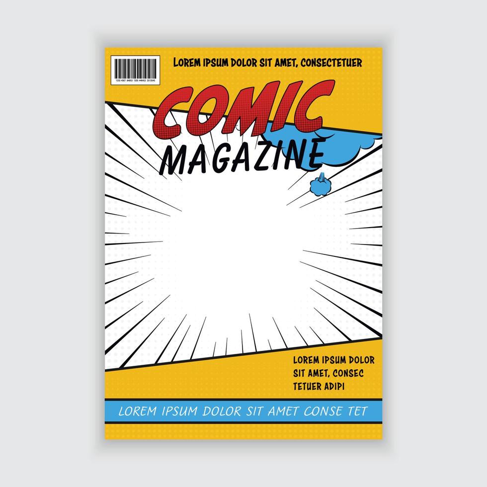 Revista de plantilla de revista cómica vectorial, portada de libro, folleto. vector