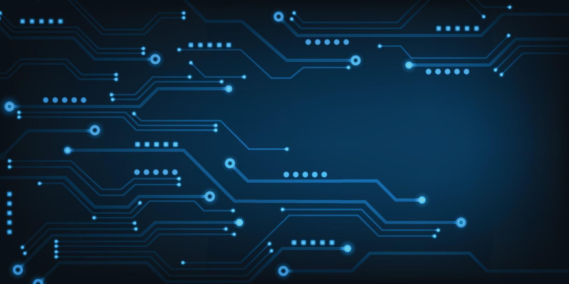Vector abstract technology circuit board blue innovation concept on dark background.