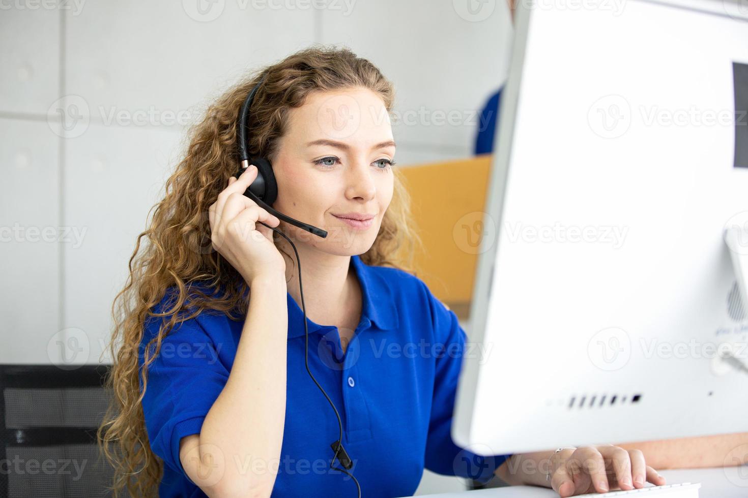 Service Team Concept. Operator or Contact Center Sale in Office, Information People Call Center, Quality Professional Team Sales Support Office. Environment Workplace Representative Company. photo