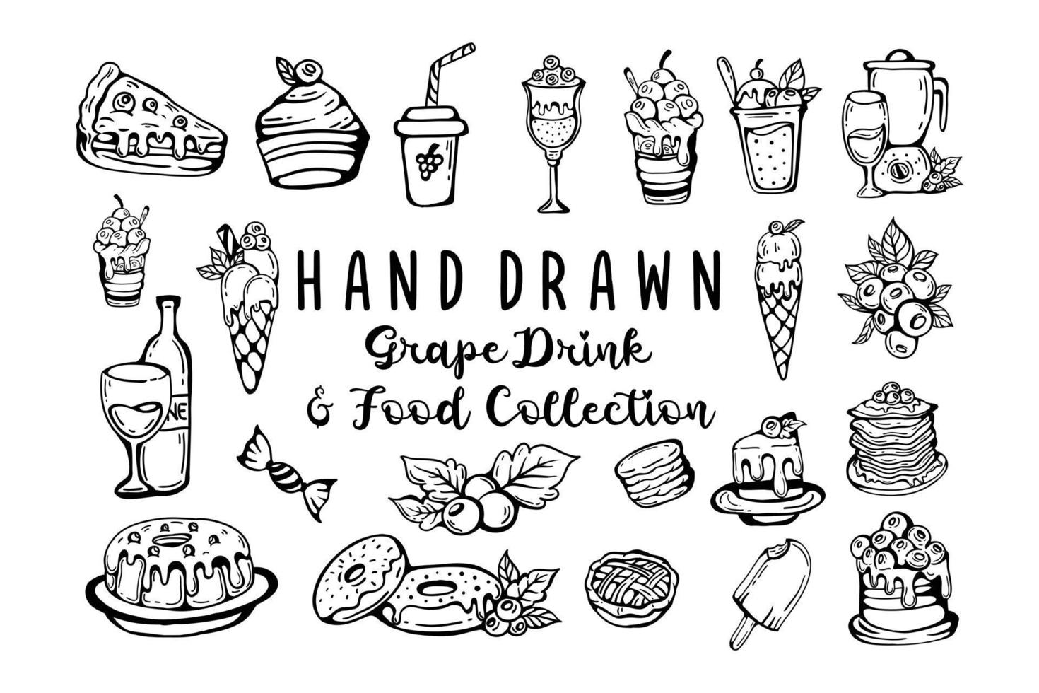 Hand drawn grape drink collection vector