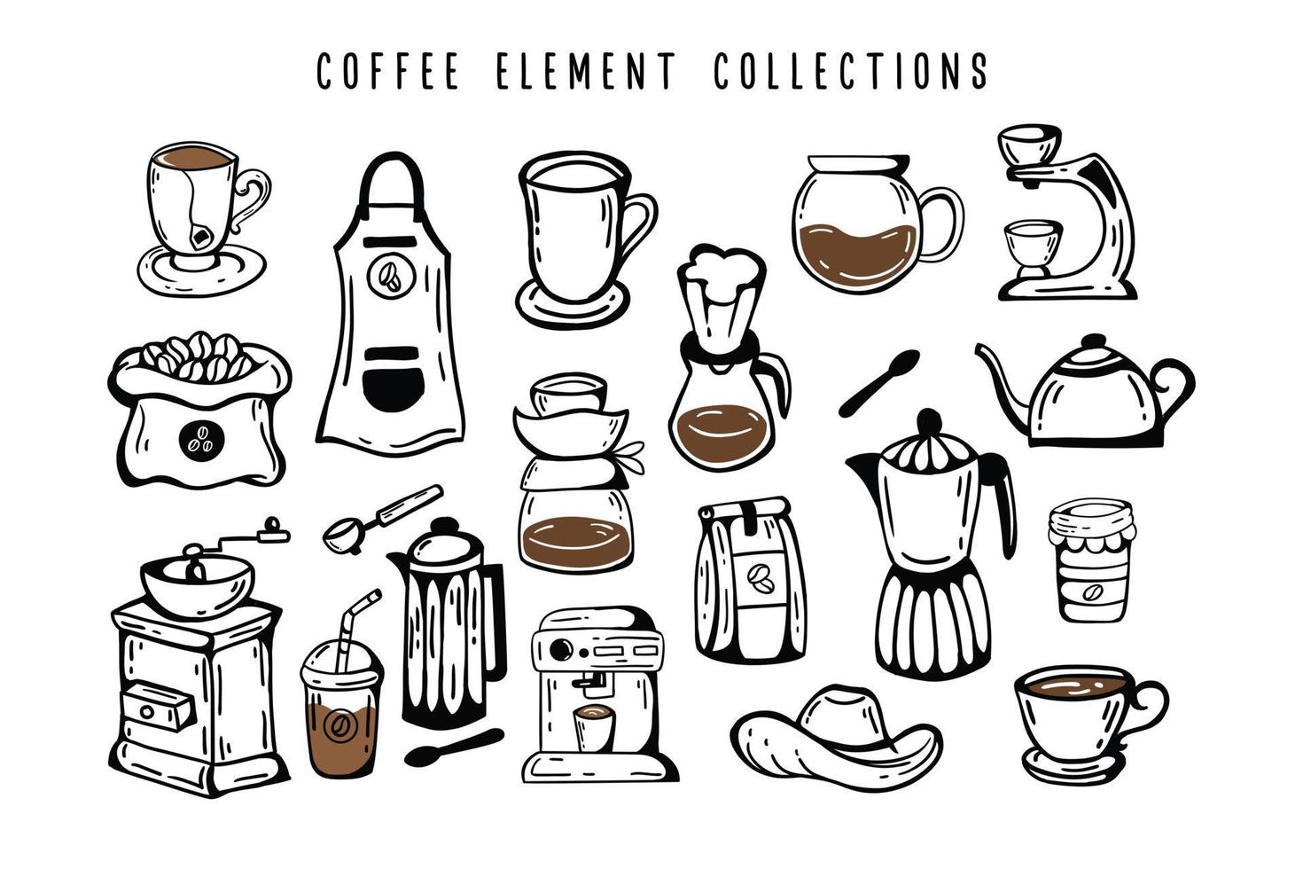 conjunto de elementos de café dibujados a mano de vector