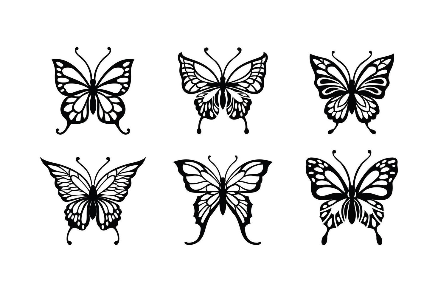 conjunto de mariposas de arte lineal, mariposas de ilustración monocromática vector