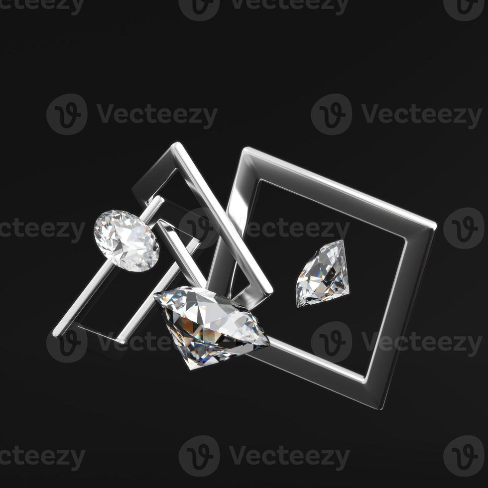 grupo de diamantes brillantes con renderizado 3d de fondo de marco foto