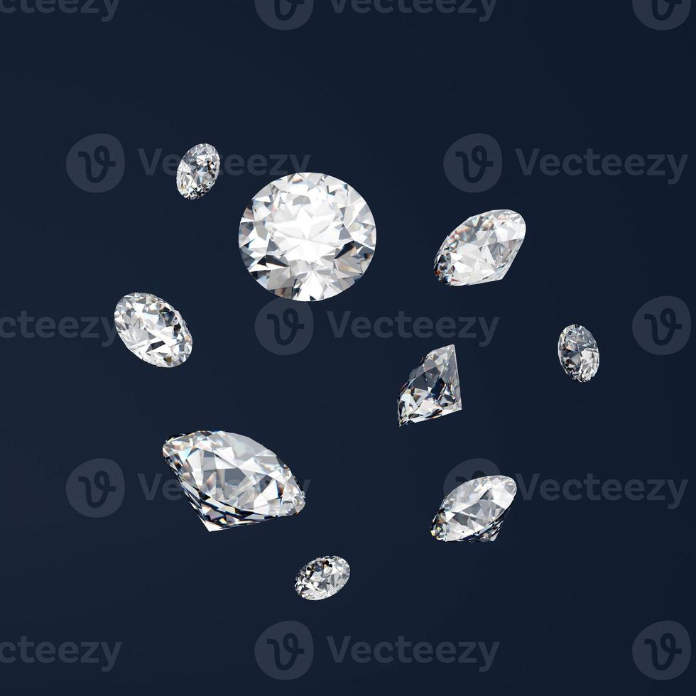 Round diamonds isolated on Deep Blue background 3d rendering photo
