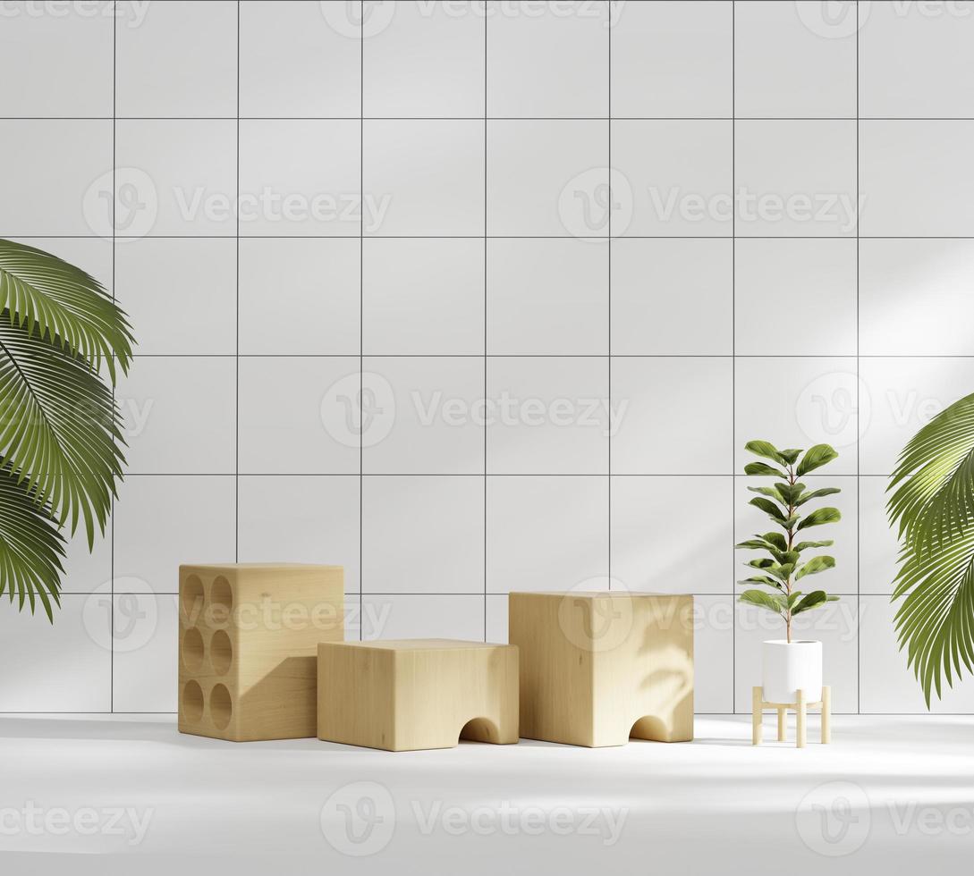Abstract Minimal Modern Platform Podium with Plant Product Presentation and Showcase Background 3D Rendering photo
