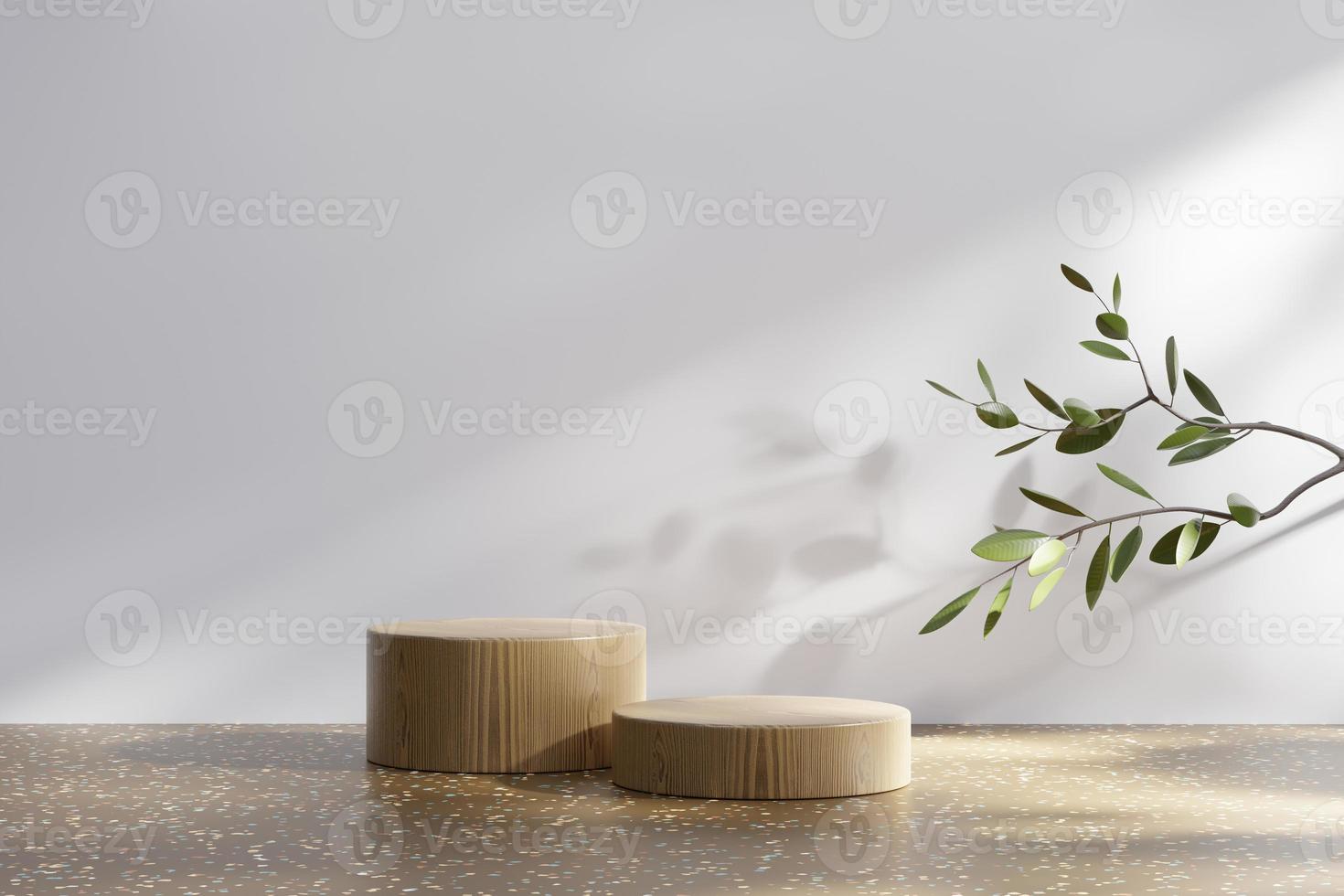3D rendering platform podium with palm tree product presentation background photo