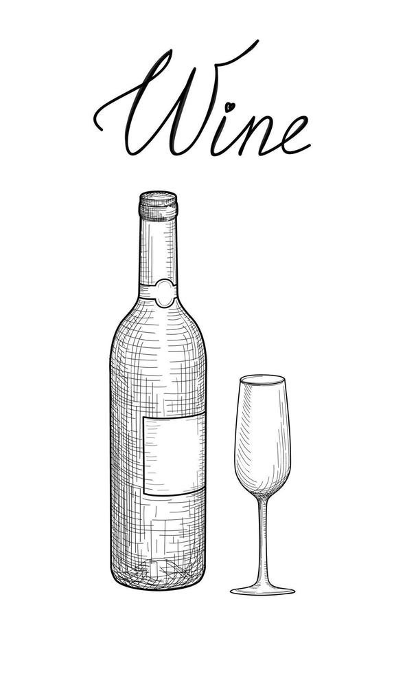 beber juego de vino. banner de menú de café con copa de vino dibujando ilustración retro. boceto de utensilios de tarjeta de vino. señal de cristalería vector