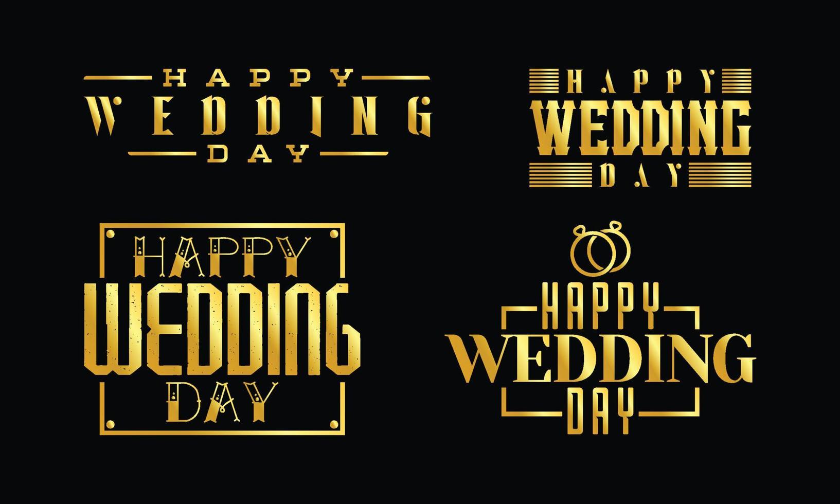 colecciones de insignias de oro de boda feliz vector