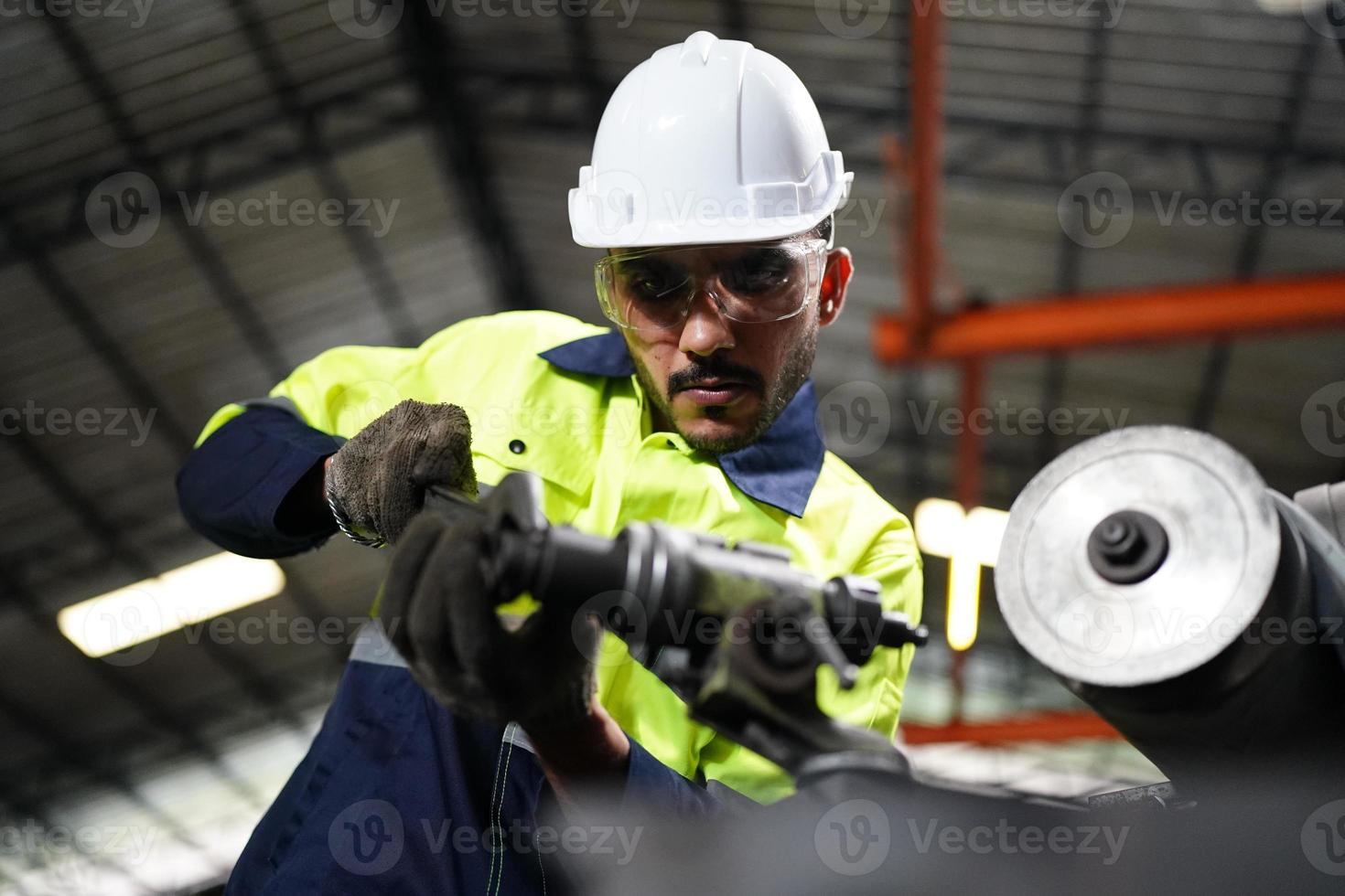 Professional men engineer worker skills quality, maintenance, training industry factory worker , warehouse Workshop for factory operators, mechanical engineering team production. photo