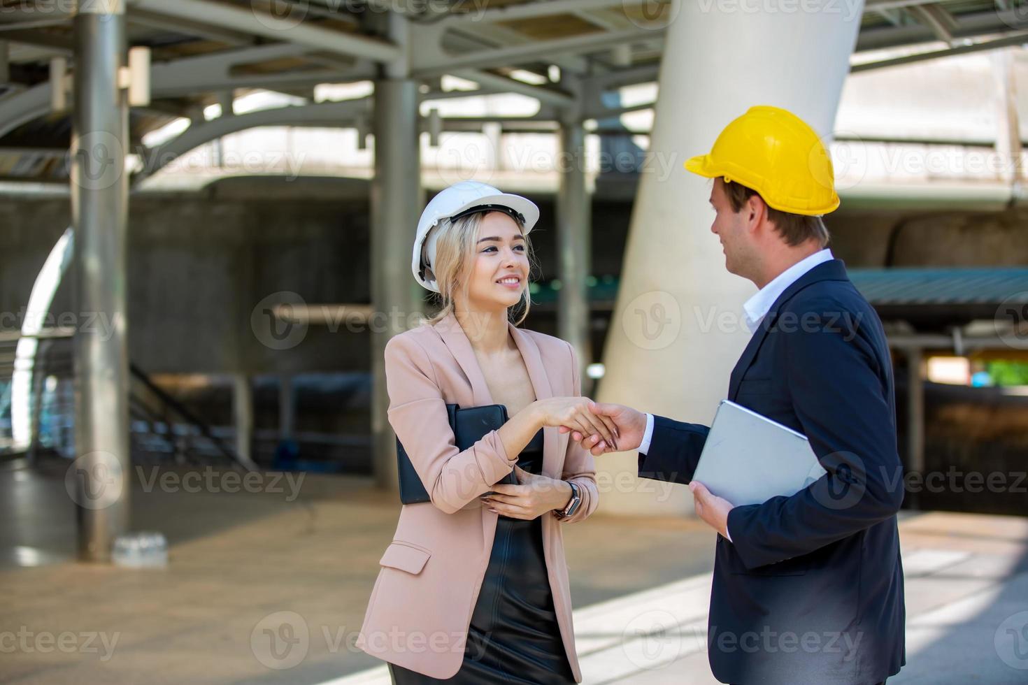 Group of construction engineer working in construction site and management in the construction site photo