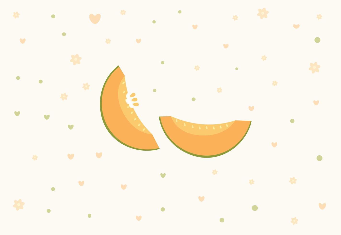 Ilustración de vector de fondo de fruta de melón en rodajas de naranja lindo