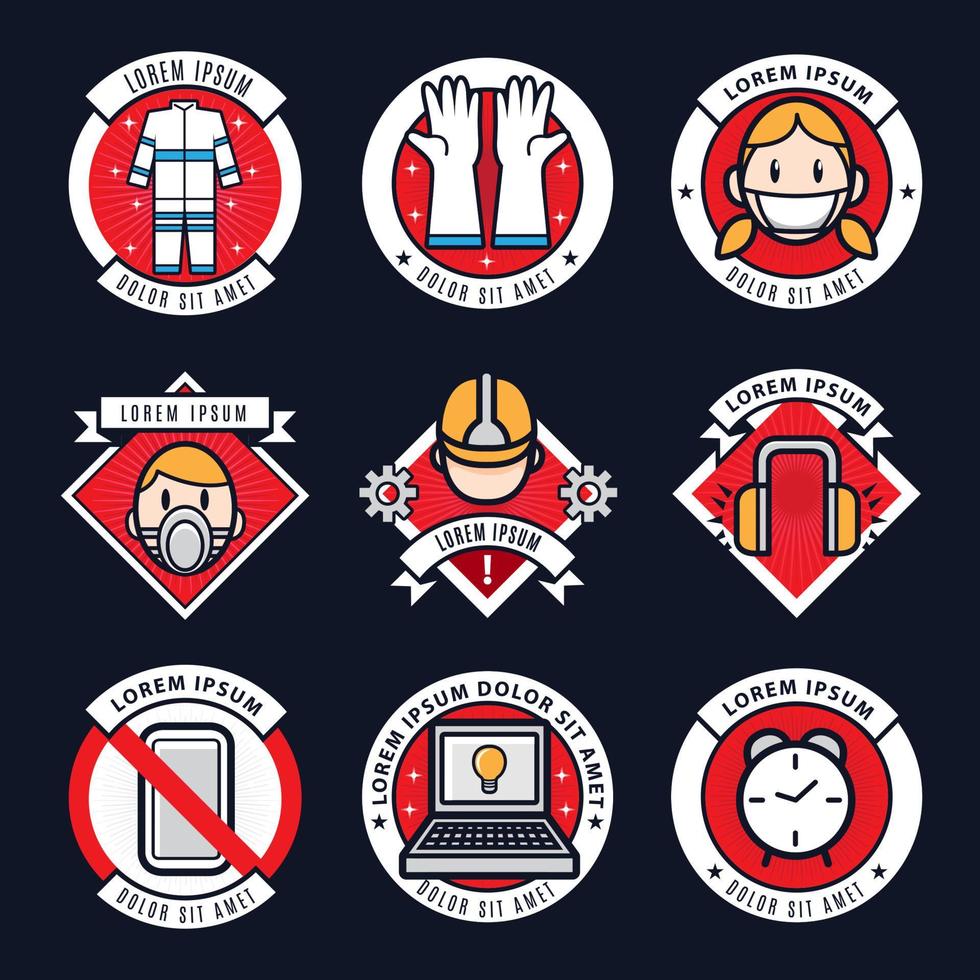 Safety on Work Symbol Logo Badge Set vector