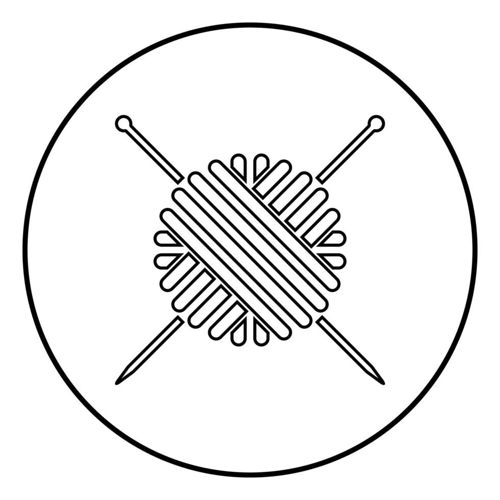Ball of wool yarn and knitting needles icon black color in circle round vector