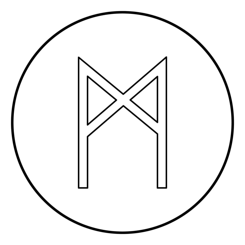 Mannaz rune man human symbol icon outline black color vector in circle round illustration flat style image