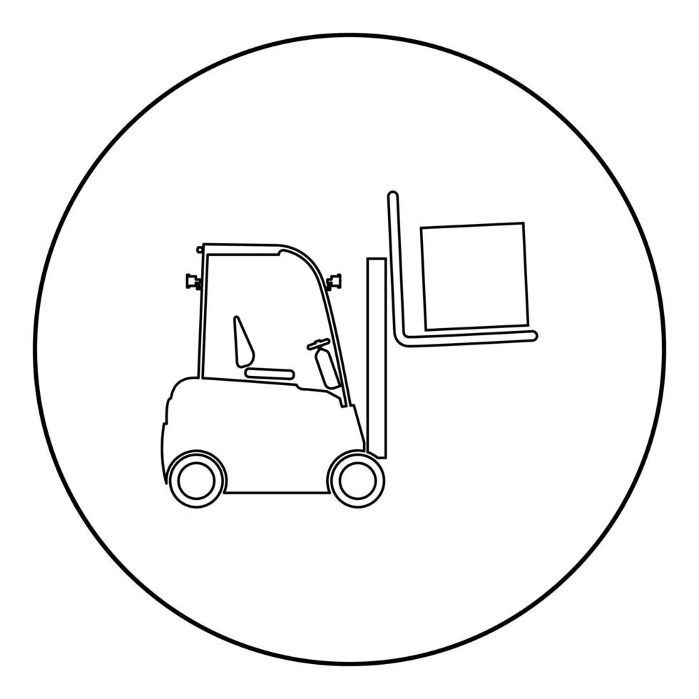 Forklifts truck Lifting machine Cargo lift machine Cargo transportation concept icon in circle round outline black color vector illustration flat style image