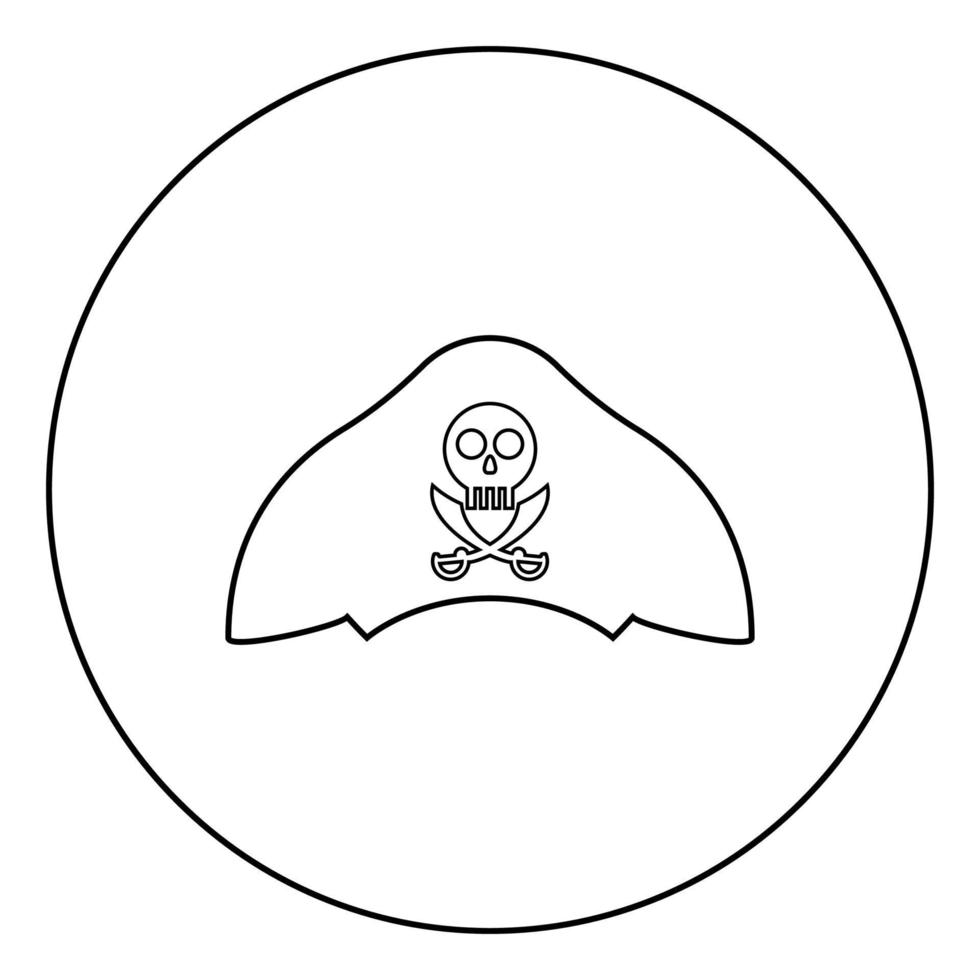 Pirate hat with skull and saber cutlass icon in circle round outline black color vector illustration flat style image