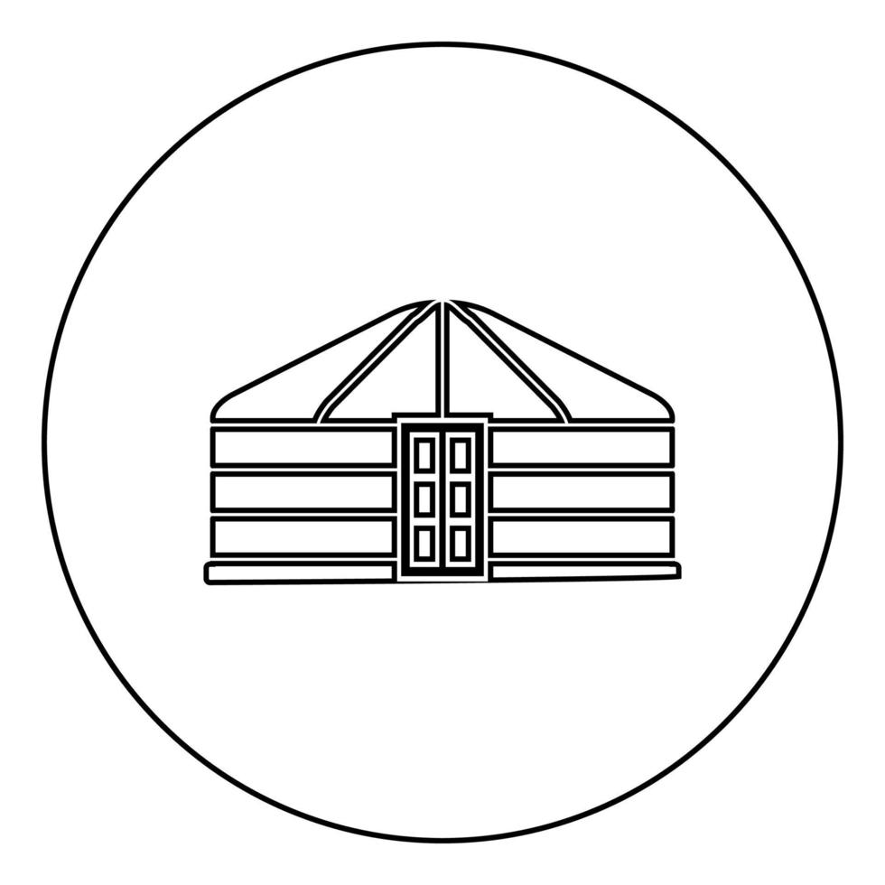 Yurt of nomads Portable frame dwelling with door Mongolian tent covering building icon in circle round outline black color vector illustration flat style image