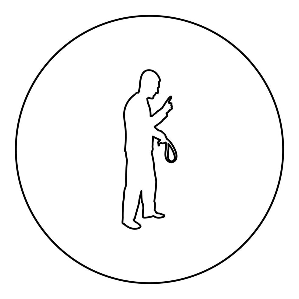 Angry man with belt in hand for punishment warns showing index finger Violence in family concept Abuse idea Domestic trouble Fury male threatening victim Social problem Husband father emotionally vector