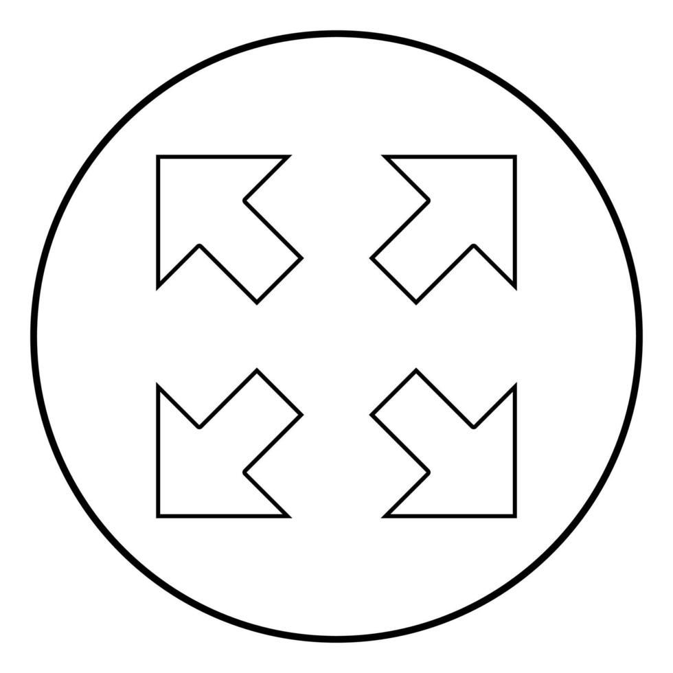 Four arrows pointing to different directions from the center icon black color illustration in circle round vector