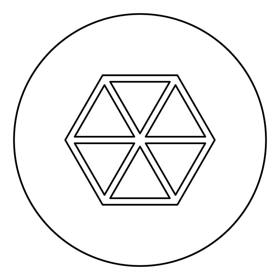 Abstract cube shape Hexagon box icon in circle round outline black color vector illustration flat style image