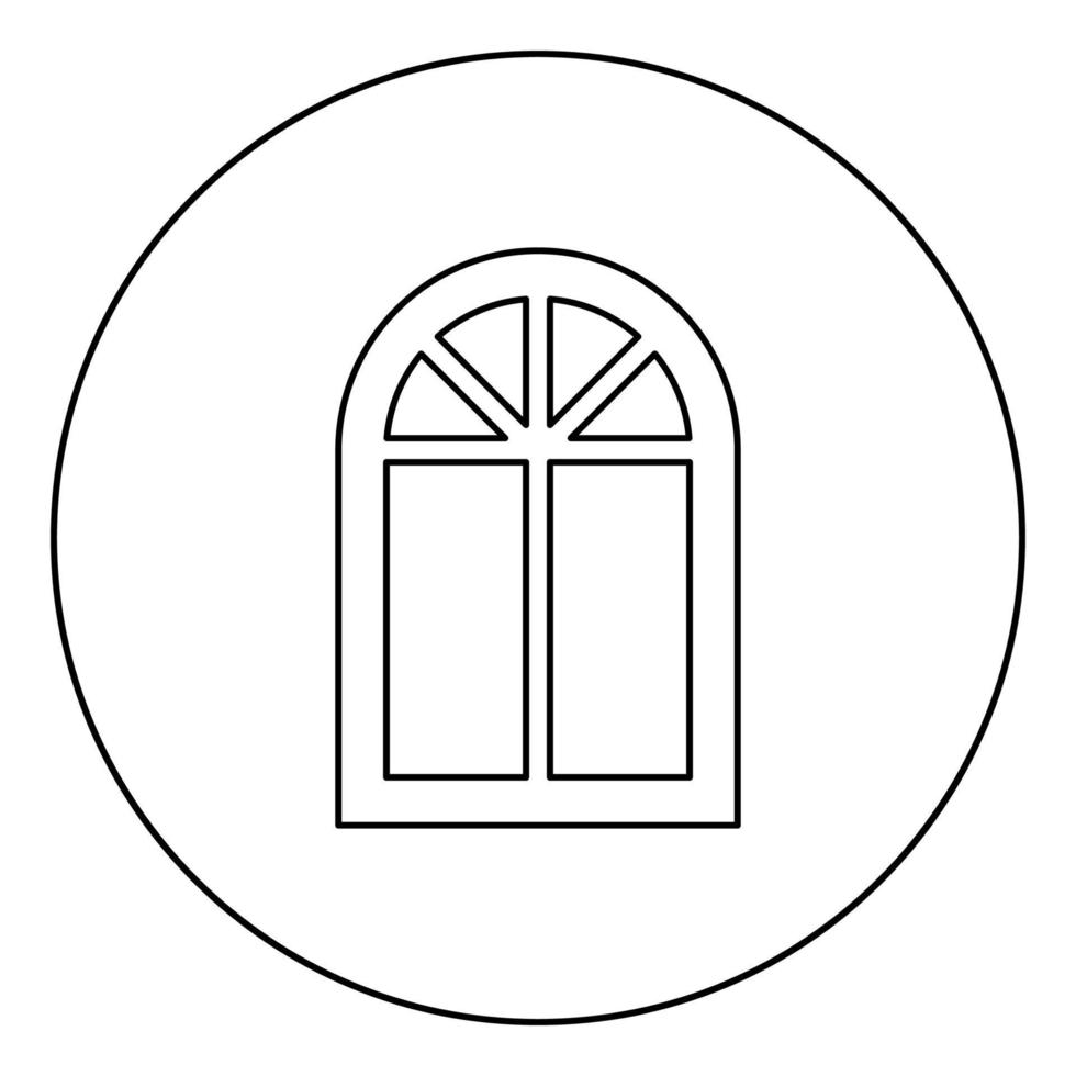 Window frame semi-round at the top Arch window icon in circle round outline black color vector illustration flat style image
