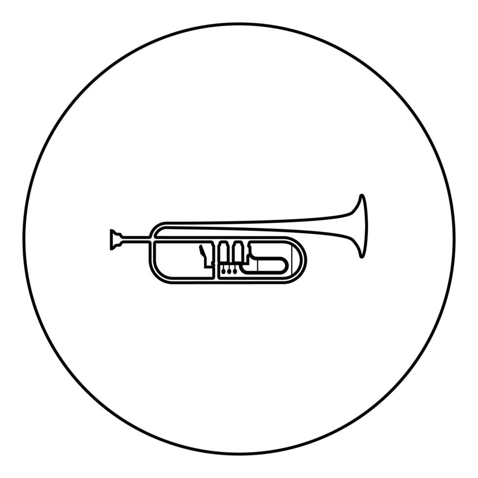 icono de instrumento de música de clarín de trompeta en círculo contorno redondo color negro ilustración vectorial imagen de estilo plano vector