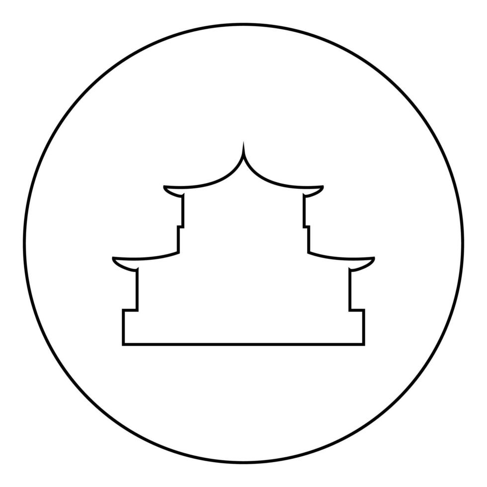silueta de casa china pagoda asiática tradicional icono de fachada de catedral japonesa en círculo contorno redondo color negro ilustración vectorial imagen de estilo plano vector