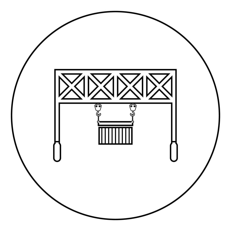 Port loader Railway crane with cargo container Lifting goods Logistic technology Terminal service icon in circle round outline black color vector illustration flat style image