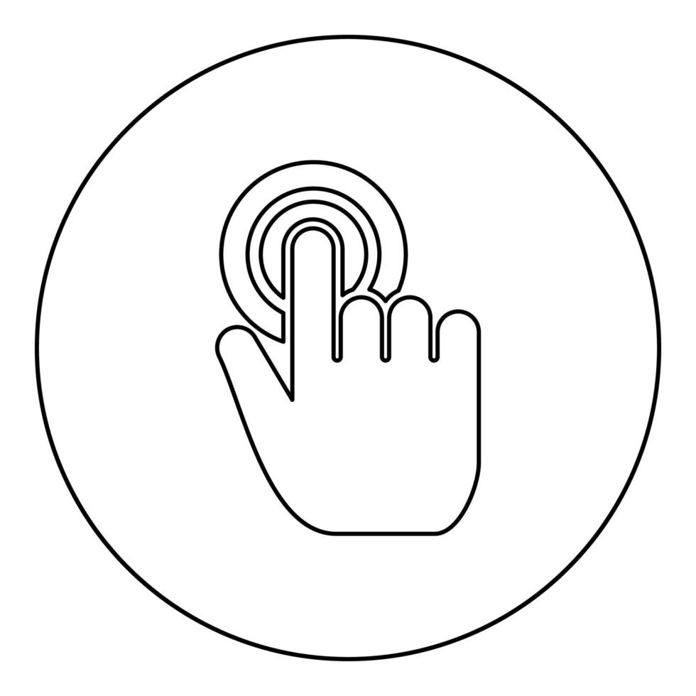 Click on button Hand cursor Touch screen icon in circle round black color vector illustration solid outline style image