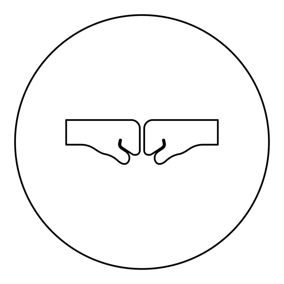 Two fist punching bump clenched together hitting concept of conflict struggle resistance confrontation icon in circle round black color vector illustration image outline contour line thin style