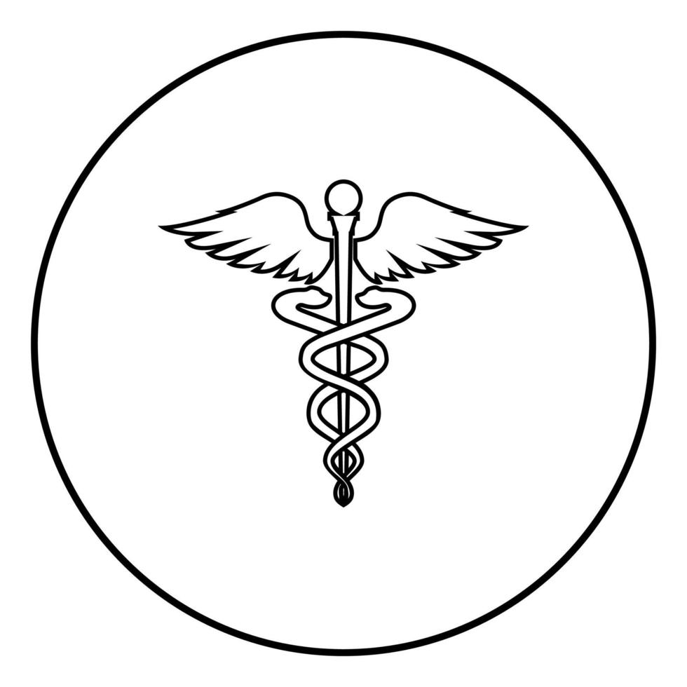 Caduceus health symbol Asclepius's Wand icon black color in circle round vector