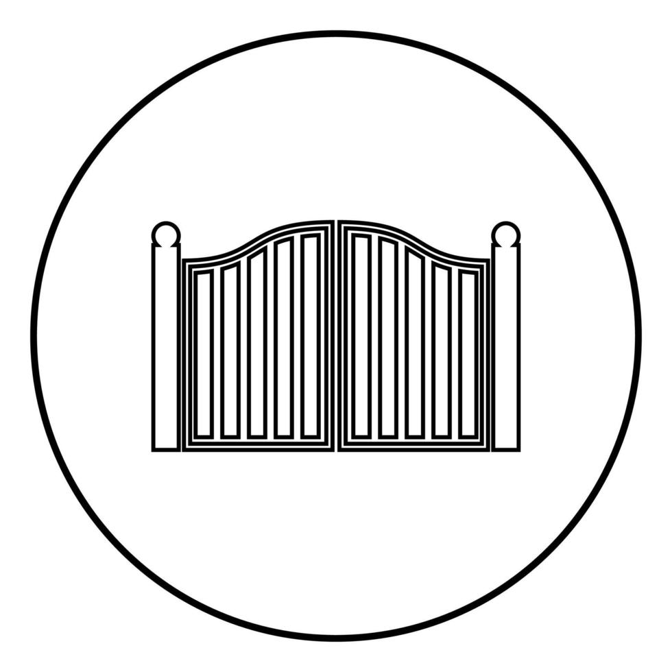 icono de puerta antigua color negro en círculo redondo vector