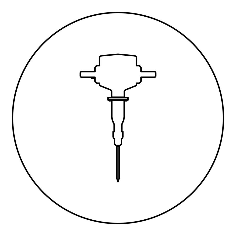 icono de martillo neumático color negro en círculo redondo vector