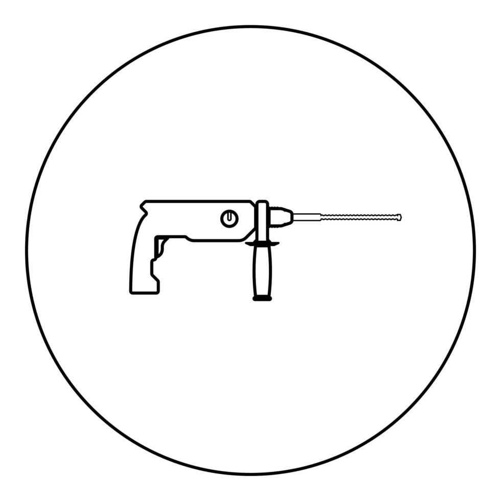 icono de demolición de martillo giratorio color negro en círculo redondo vector