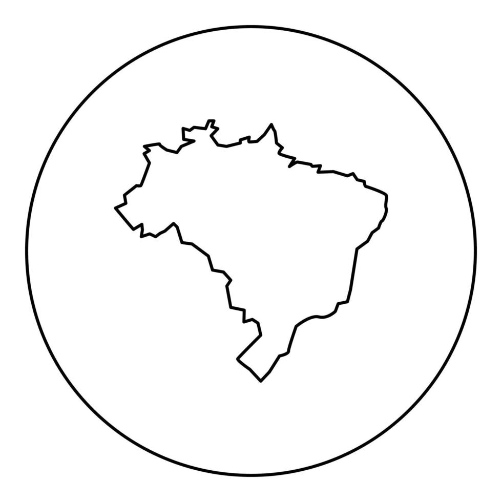 mapa de icono de brasil color negro en círculo vector