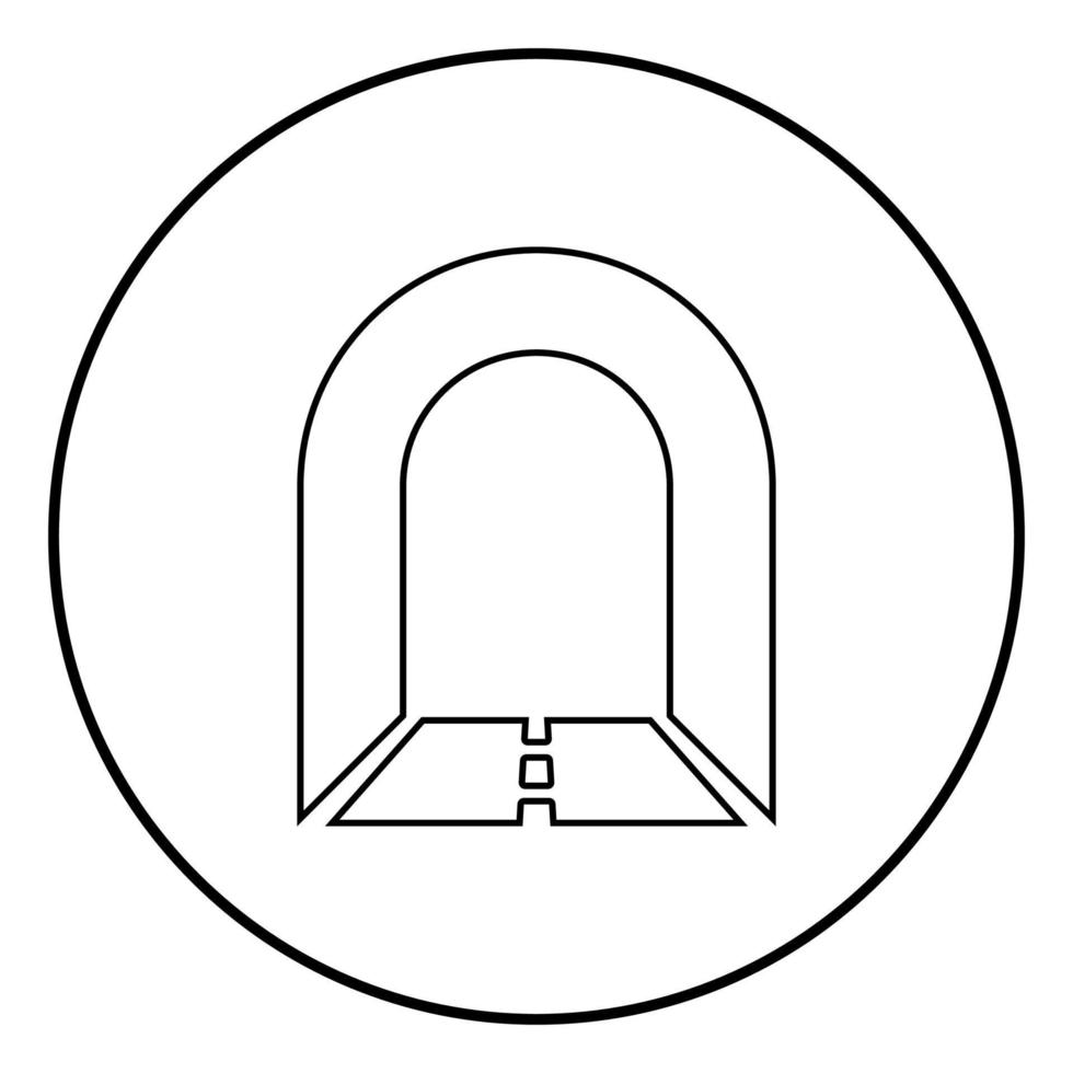 túnel de metro con carretera para icono de coche ilustración de color negro en círculo redondo vector