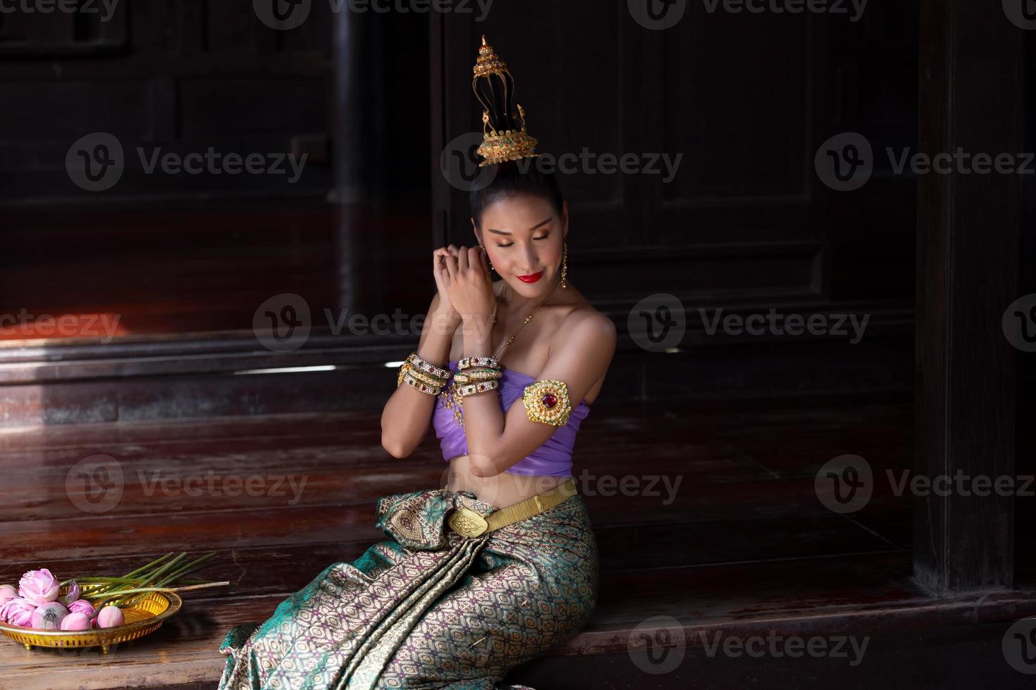 Thai costume dress beautiful women, costume thai style in thailand photo