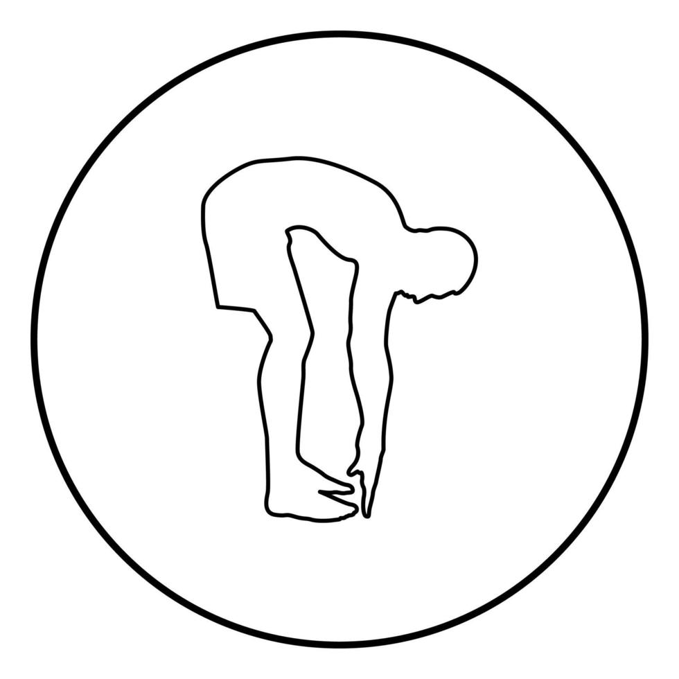 Man bends down Sportsman doing exercises Sport action male Workout silhouette side view icon black color illustration in circle round vector