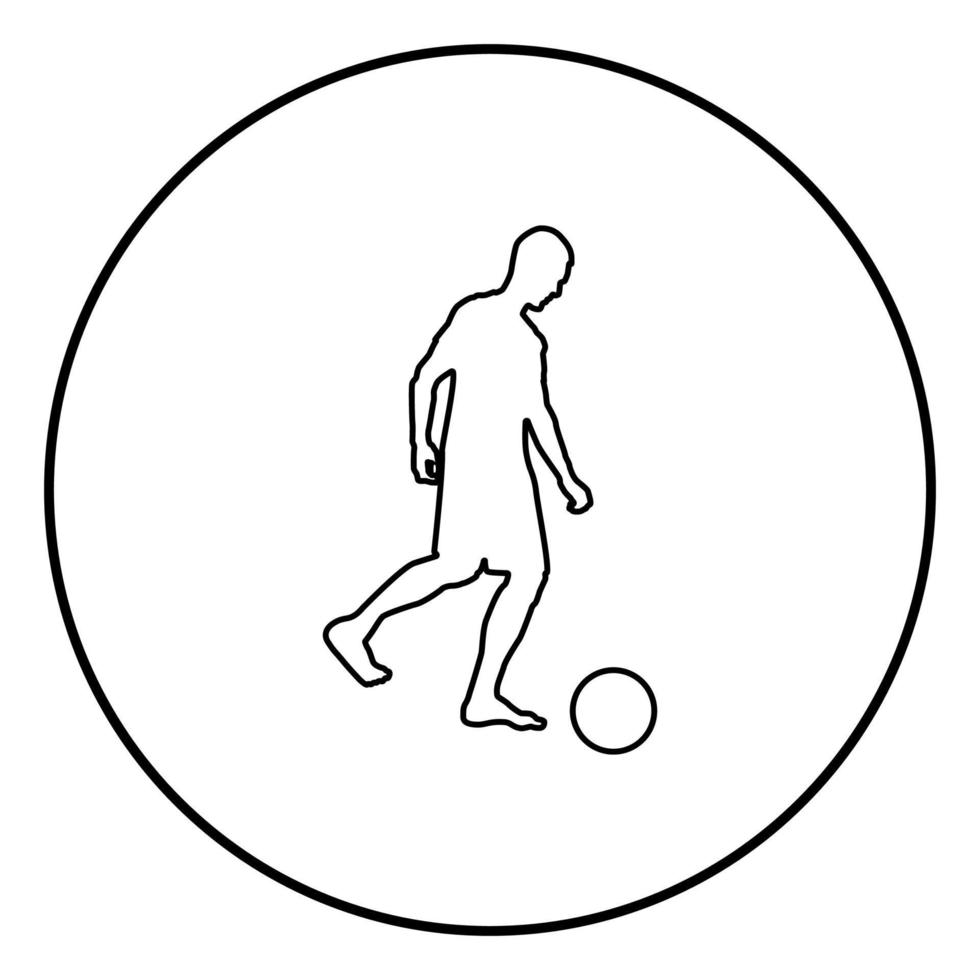 Man kicks the ball silhouette Soccer player kicking ball side view icon black color illustration in circle round vector