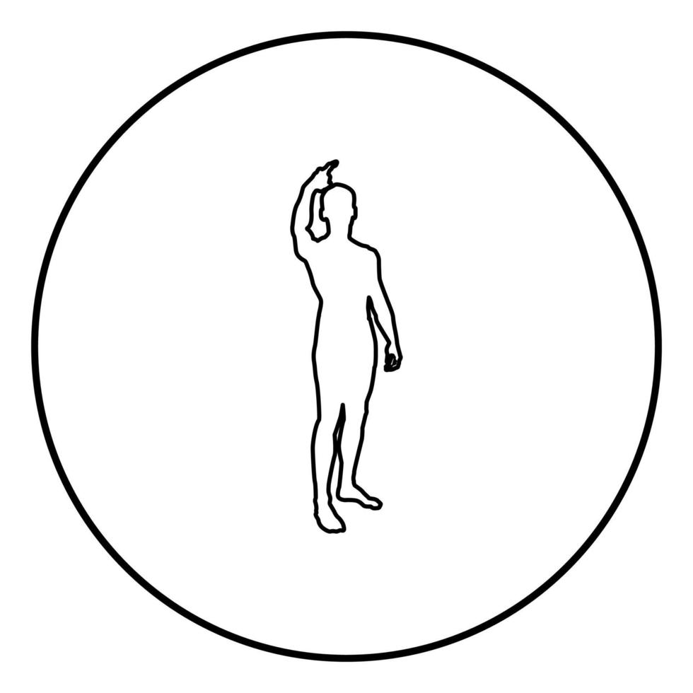 Man shows his finger up concept silhouette icon black color illustration in circle round vector